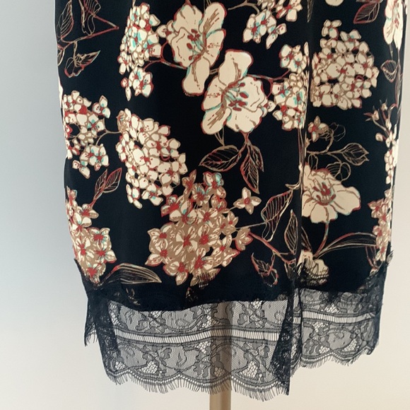 CALIFORNIA MOONRISE strappy Slip Dress black/cream/rust/brown w/ lace trim. M - Picture 7 of 11